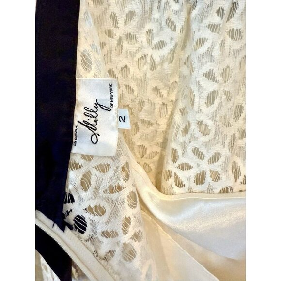 Milly Cream/Black Eyelet Shift Mini Dress Women's Size 2 Coquette Preppy Dainty - Picture 7 of 16